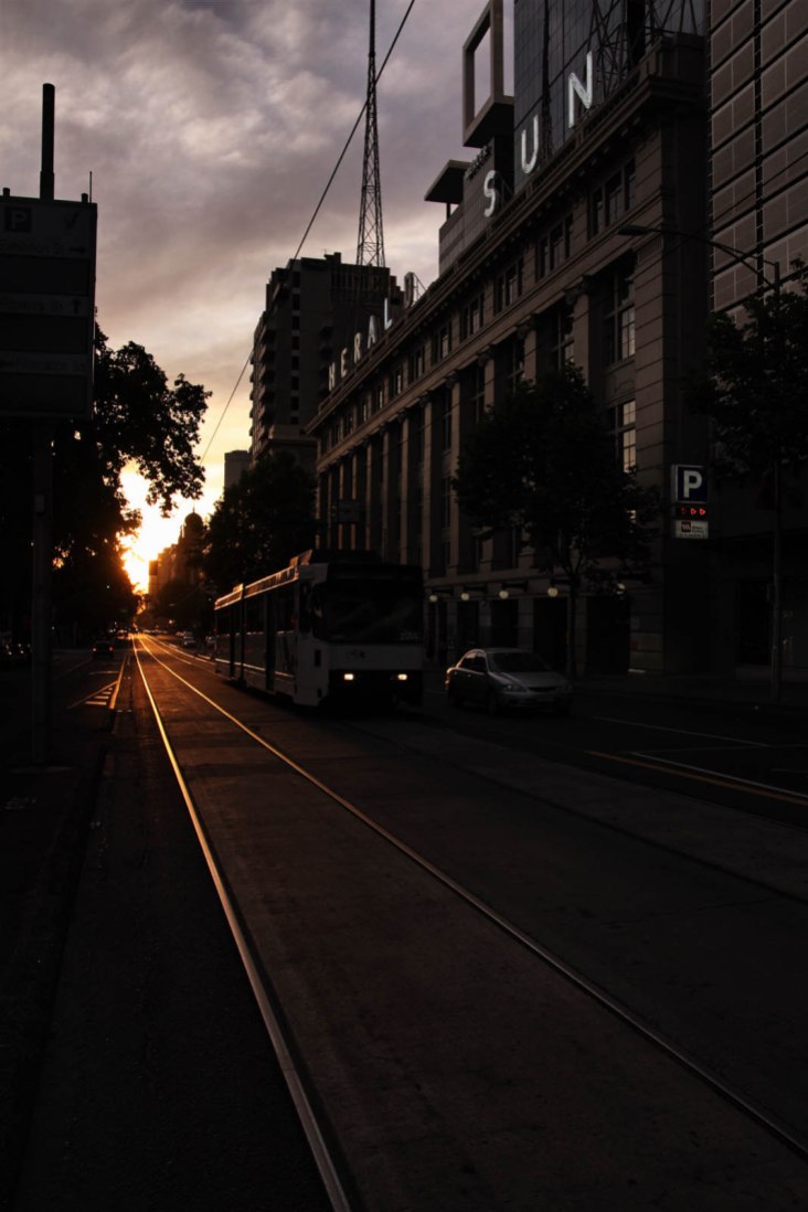 Australia, Victoria, Melbourne, tram rails in flinders street
